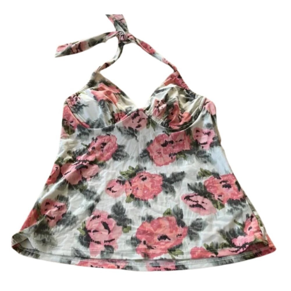 Lands' End Floral Halter Tankini in Pink and Green